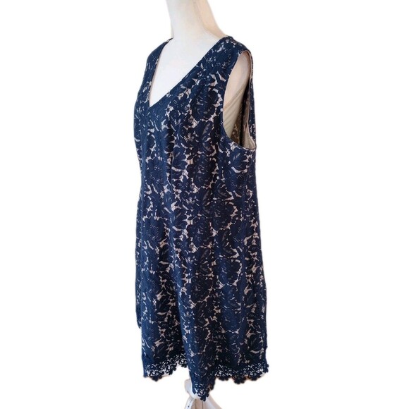 Roz Ali Dress 20W Navy Blue Floral Lace VNeck Sleeveless Romantic Spring Summer - Picture 6 of 8